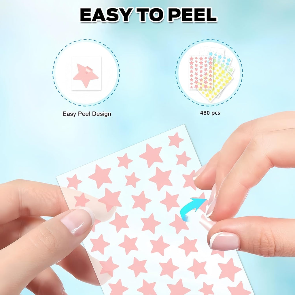Star Pimple Patches for Face Acne Patches - Star Shape, Acne Patches 5 Colors 3 Sizes 480 Count, Mighty Pimple Patches Cute Pimple Stickers for Blemish Protection Tools Kit